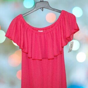 LuLaRoe Cici Mermaid Flounce Dress 2XL Coral Pink Orange Off Shoulder